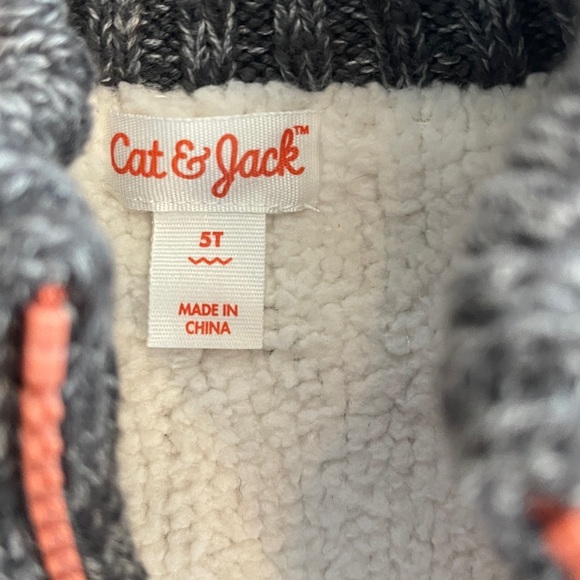 Cat & Jack Gray, Green and Orange Sweater Jacket Sz 5T. Sherpa lined. - Picture 2 of 5